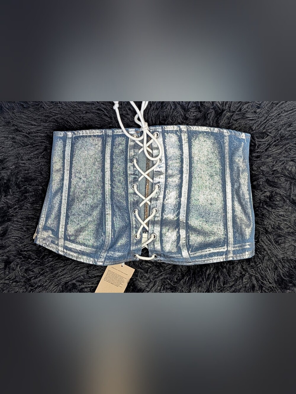 Monkl Shimmer Denim Jean Tube Crop Top MD NWT - Picture 7 of 9